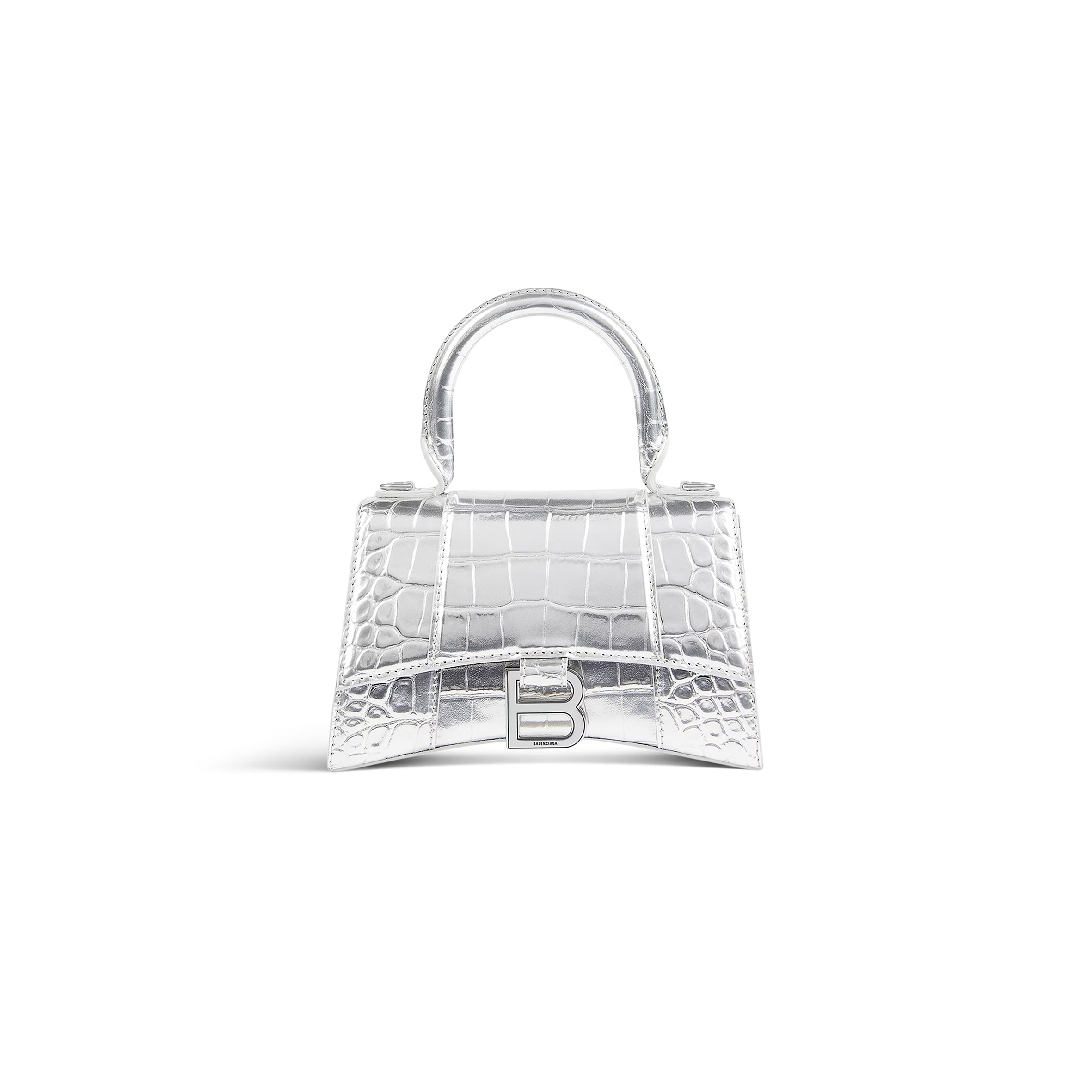 BALENCIAGA WOMEN'S HOURGLASS HANDBAG XS IN SILVER 5928331S4CY8110 (18.8*13*7.9cm) BALENCIAGA WOMEN'S HOURGLASS HANDBAG XS IN SILVER 5928331S4CY8110 (18.8*13*7.9cm)